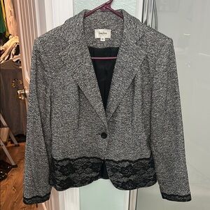 Neiman Marcus Black and Gray Blazer with Lace Trim